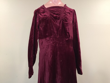 Burgundy Velvet & Lace Evening Dress, 1930s