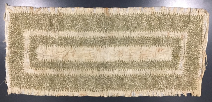 Silk Table Runner Embroidered with Silver Bullion