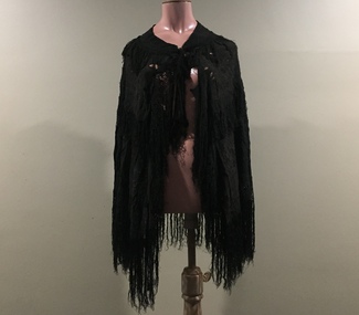 Black Silk Embroidered and Fringed Shawl