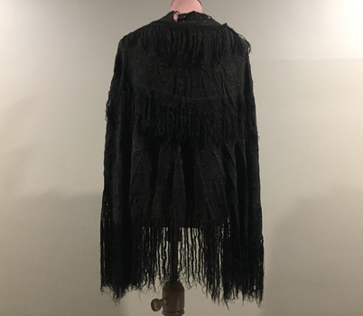 Black Silk Embroidered and Fringed Shawl