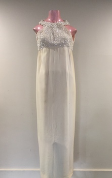 White Crepe Beaded Evening Dress, 1960s