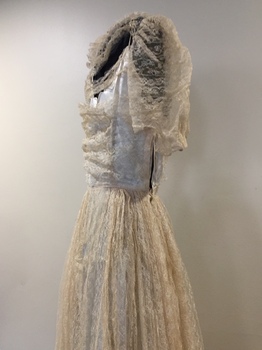 Lace Wedding Dress with Matching Cap, circa 1947