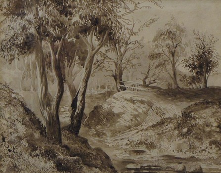 Creek and Old Watering Stage, on the Yarra, East Collingwood, 1854