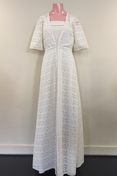 White Crepe Wedding Dress and Lace Coat