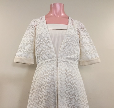 White Crepe Wedding Dress and Lace Coat