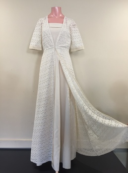 White Crepe Wedding Dress and Lace Coat