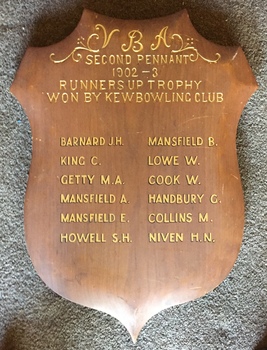 Kew Bowling Club VBA Second Pennant, Runners Up Trophy, 1902-03