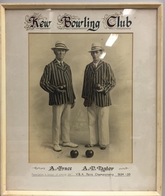 Kew Bowling Club VBA Pairs Championship 1934-35: A. Bruce, A. D. Taylor