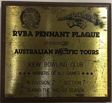 Kew Bowling Club RVBA Winners of All Games in Division 2 Section 7 during the 1982-3 season