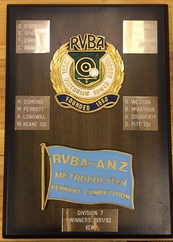Kew Bowling Club RVBA-ANZ Metropolitan Pennant Competition, Division 7 Winners, 1991-92