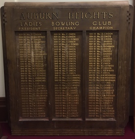 Auburn Heights Ladies' Lawn Bowling Club: President [&] Secretary [&] Champion 1933-67