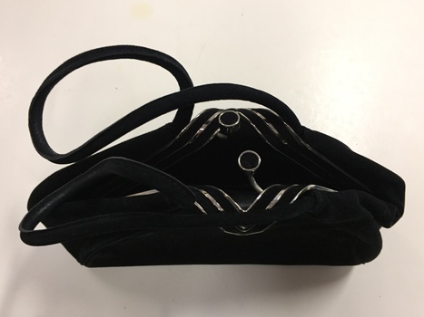 Black calf skin and chrome evening bag