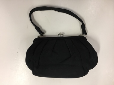 Black calf skin and chrome evening bag