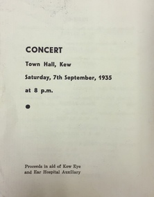 Programme - Concert Program, Concert, Town Hall, Kew, 1935