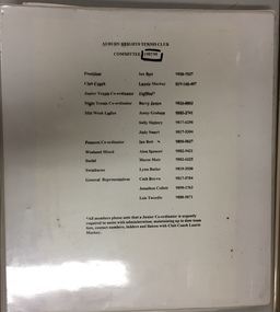 Auburn Heights Tennis Club Minute Book 1997-98