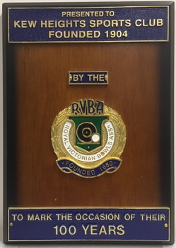 Kew Heights Sports Club Commemorative Plaque 1904-2004