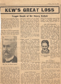 Newspaper - Newspaper Article, Kew's Great Loss, 27/06/1924