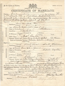 Certificate - Certificate of Marriage, Henry de Castres Kellett & Joan Harrison, 1880, 09/11/1880