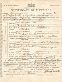 Certificate - Certificate of Marriage, Henry de Castres Kellett & Joan Harrison, 1880, 09/11/1880