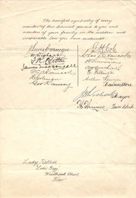 Letter - Letter of Condolence, Lady Kellett, Lota Begg, Westbrook Street, Kew, 1924