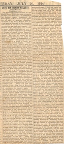 Newspaper - Newspaper Article, Late Sir Henry Kellett, 1924