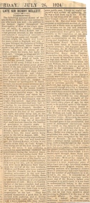 Newspaper - Newspaper Article, Late Sir Henry Kellett, 1924, 1924