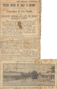 Newspaper - Newspaper Article, Missed Death by Half a Second - Councillors in Car Smash, 1924, 1924