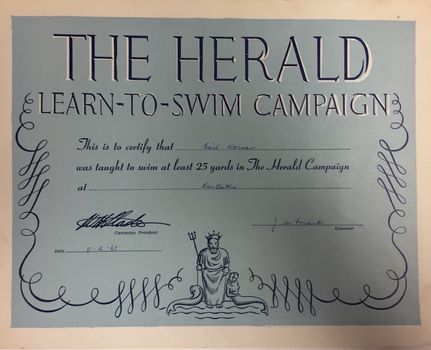 The Herald Learn to Swim Campaign Certificate