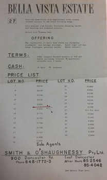 Price List, Bella Vista Real Estate Subdivision, Doncaster East