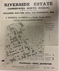 Subdivision Plan - Riverside Estate, Camberwell North (Balwyn), 1938