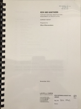 Kew and Hawthorn: Further heritage investigations - Assessment of specific sites / [by] Lovell Chen