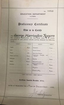 Proficiency Certificate: George Harrington Rogers, 1942