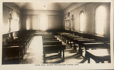 Postcard, Study Hall, Xavier Preparatory School, Kew, 1920-1921
