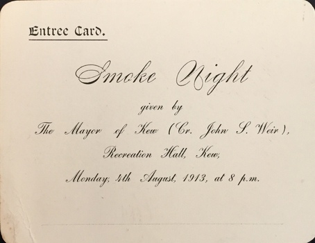 Smoke Night, Recreation Hall, Kew, 1913