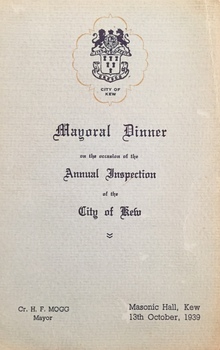 Mayoral Dinner, Masonic Hall, Kew, 1939