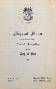 Mayoral Dinner, Masonic Hall, Kew, 1939