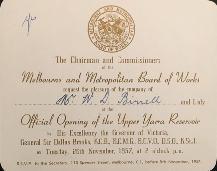 Official Opening of the Upper Yarra Reservoir