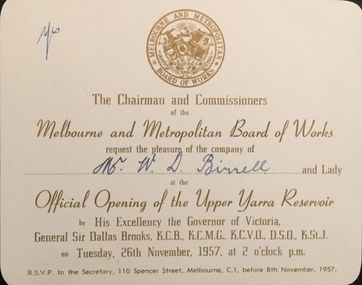 Official Opening of the Upper Yarra Reservoir