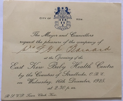Opening of the East Kew Baby Health Centre