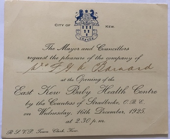 Opening of the East Kew Baby Health Centre