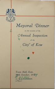 Mayoral Dinner, Town Hall, Kew, 1937