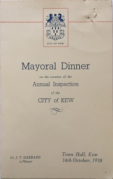 Mayoral Dinner, Town Hall, Kew, 1938