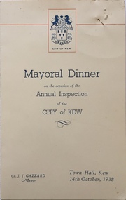 Mayoral Dinner, Town Hall, Kew, 1938