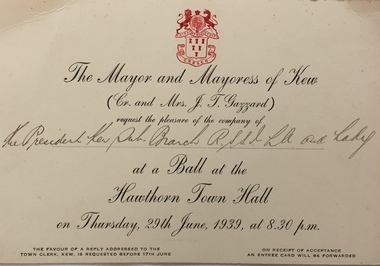 Kew Mayoral Ball, Hawthorn Town Hall, 1939