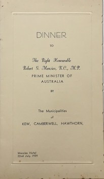 Dinner, Menzies Hotel, 1939