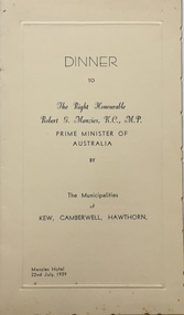Dinner, Menzies Hotel, 1939