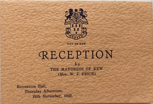 Reception by the Mayoress of Kew (Mrs W.J. Price)