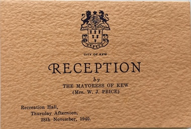 Reception by the Mayoress of Kew (Mrs W.J. Price)