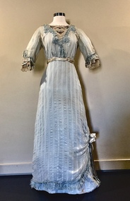 Clothing - Pale Blue Muslin, Silk, & Lace Dress, 1910-14