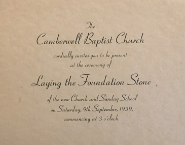 Laying the Foundation Stone, Camberwell Baptist Church